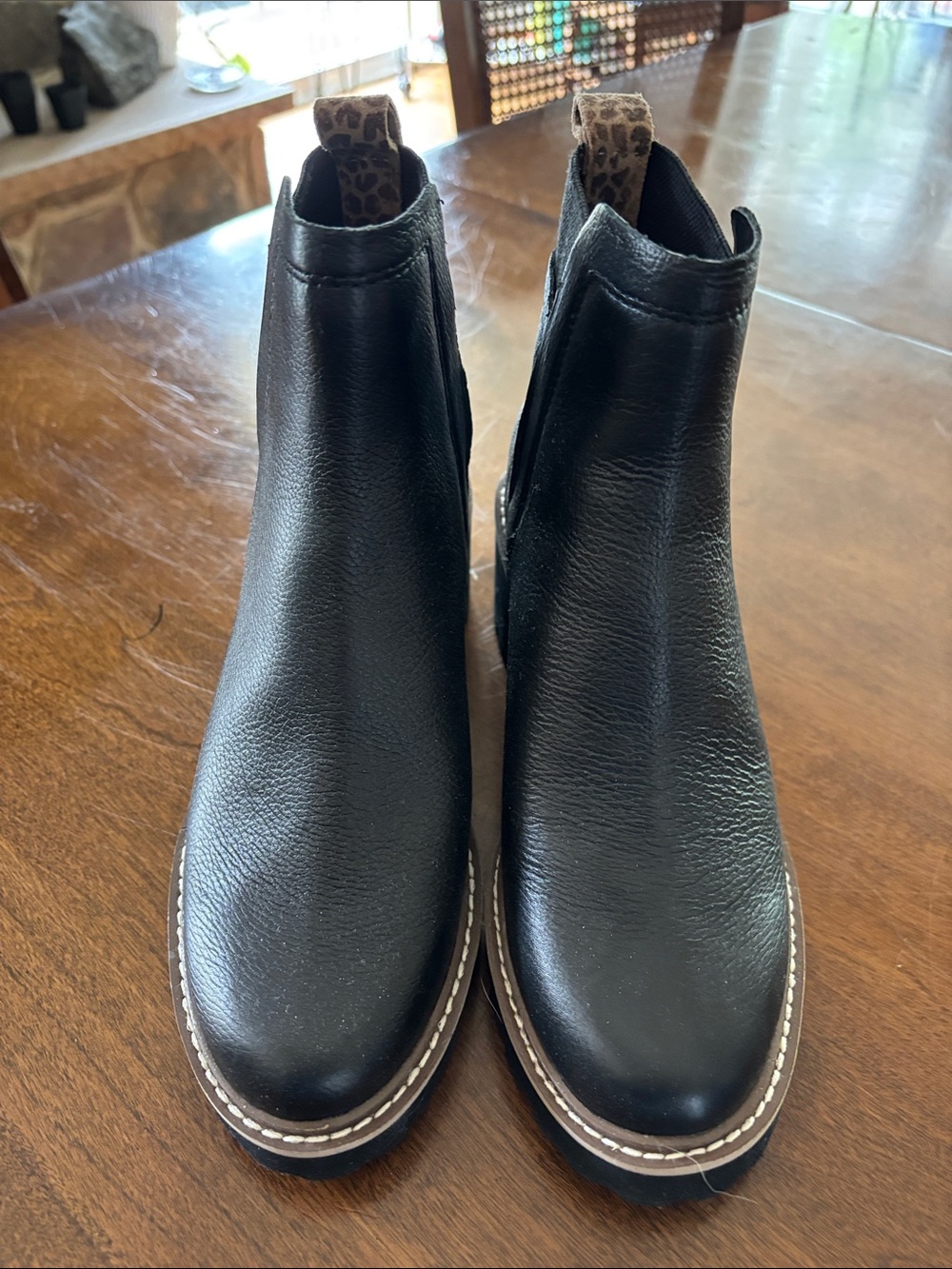 Dolce Vita Black Leather Chukka Boots with Leopard Pull Tab